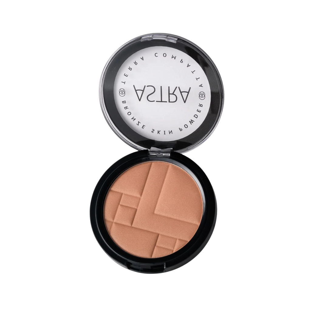 Refect Beauty Astra Bronze Skin Powder in a round black compact with a geometric embossed pattern on the bronzer