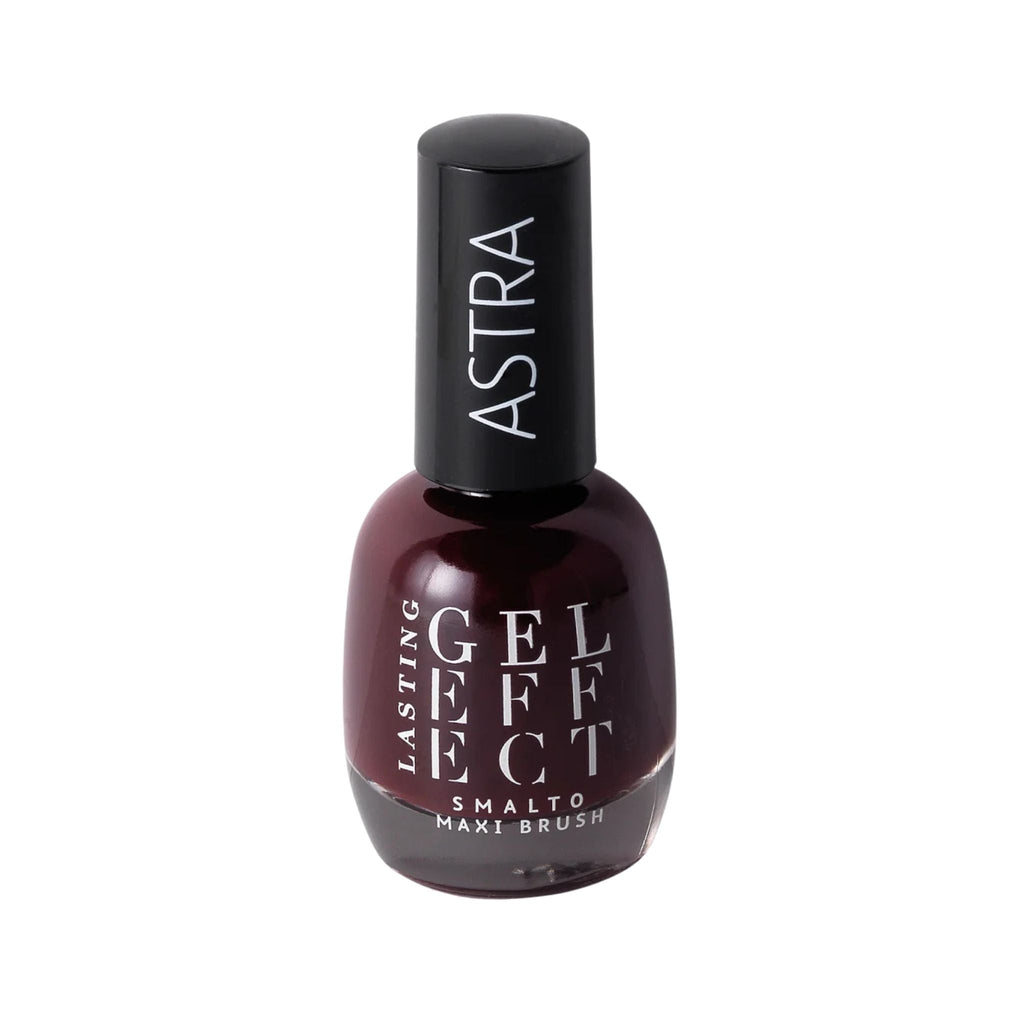 Refect Beauty Astra Lasting Gel Effect nail polish in a deep burgundy shade with a high-shine glossy finish.