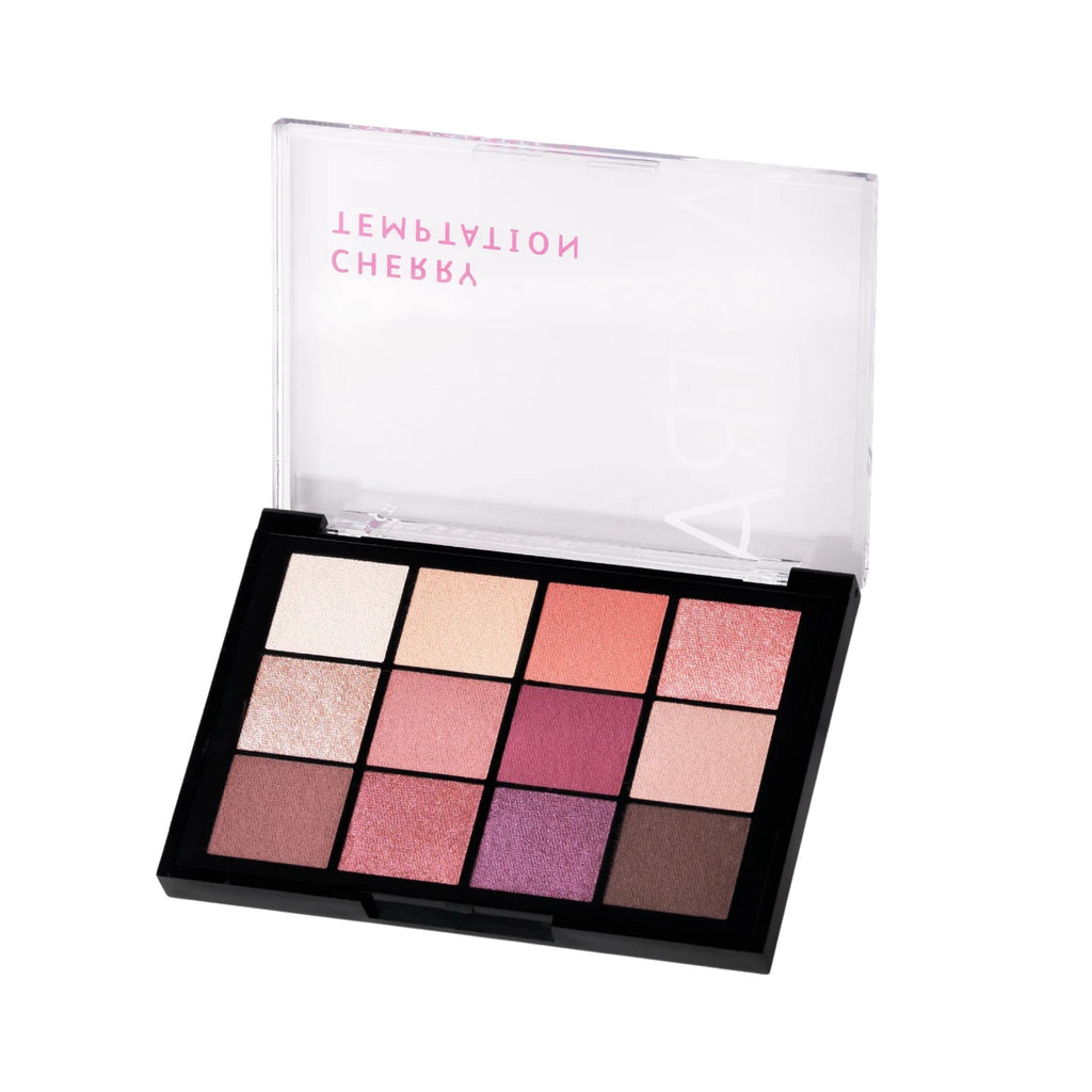 Refect Beauty Astra Cherry Temptation eyeshadow palette featuring 12 metallic and matte pink, purple, and mauve shades.