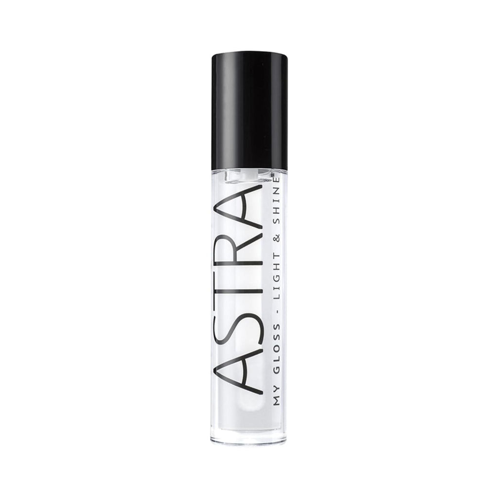 Refect Beauty Astra My Gloss Light & Shine clear lip gloss in a sleek transparent tube with a black cap.