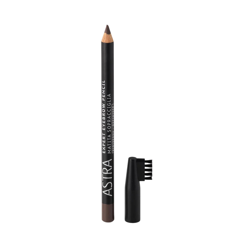 Refect Beauty Astra Expert Eyebrow Pencil in dark brown with a built-in grooming brush for precise definition. Dark Brown