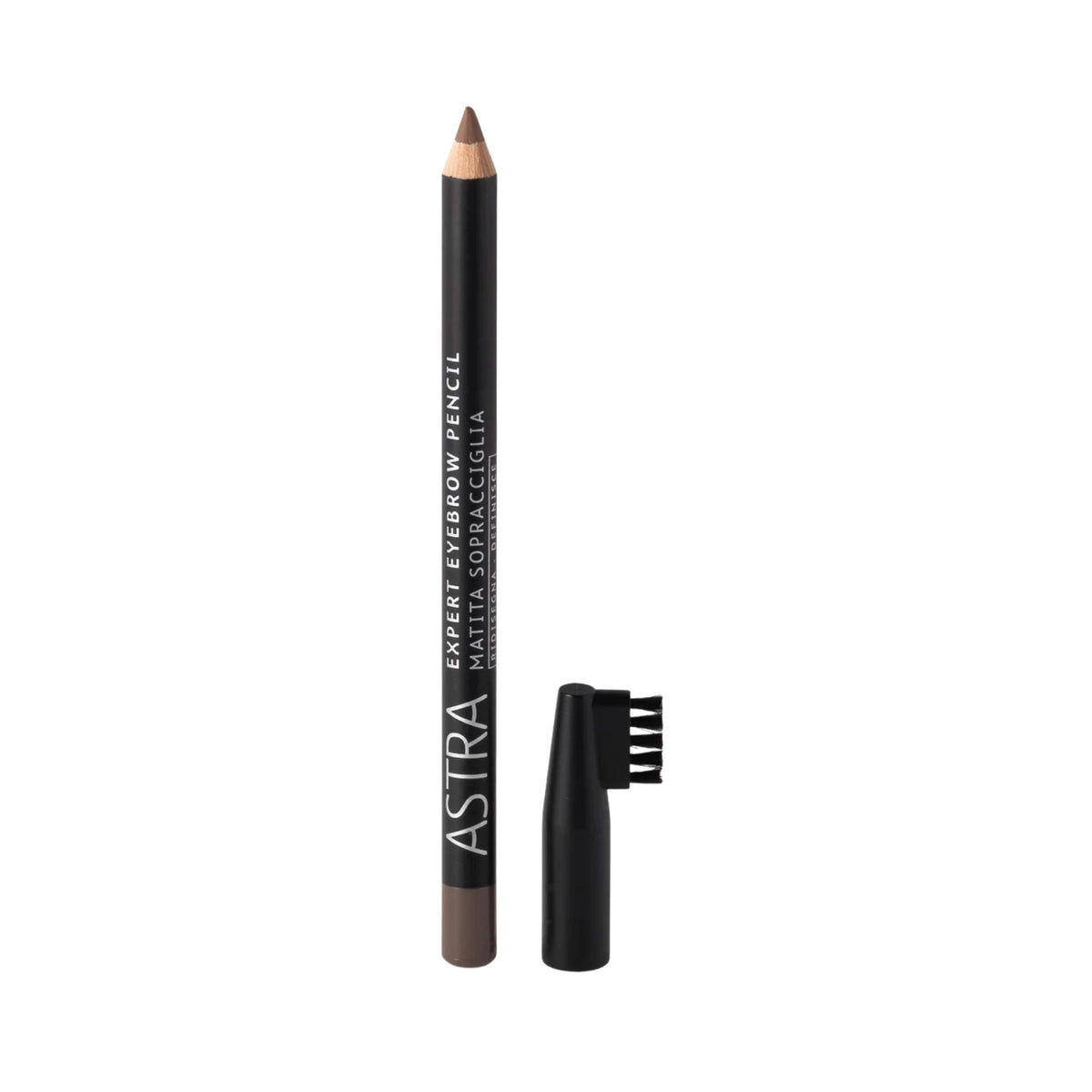 Refect Beauty Astra Expert Eyebrow Pencil in brown with a built-in grooming brush cap for precise brow definition. Brown