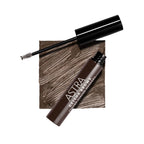 Refect Beauty Astra Geisha Brows tinted fixing mascara in dark brown with spoolie applicator and product swatch