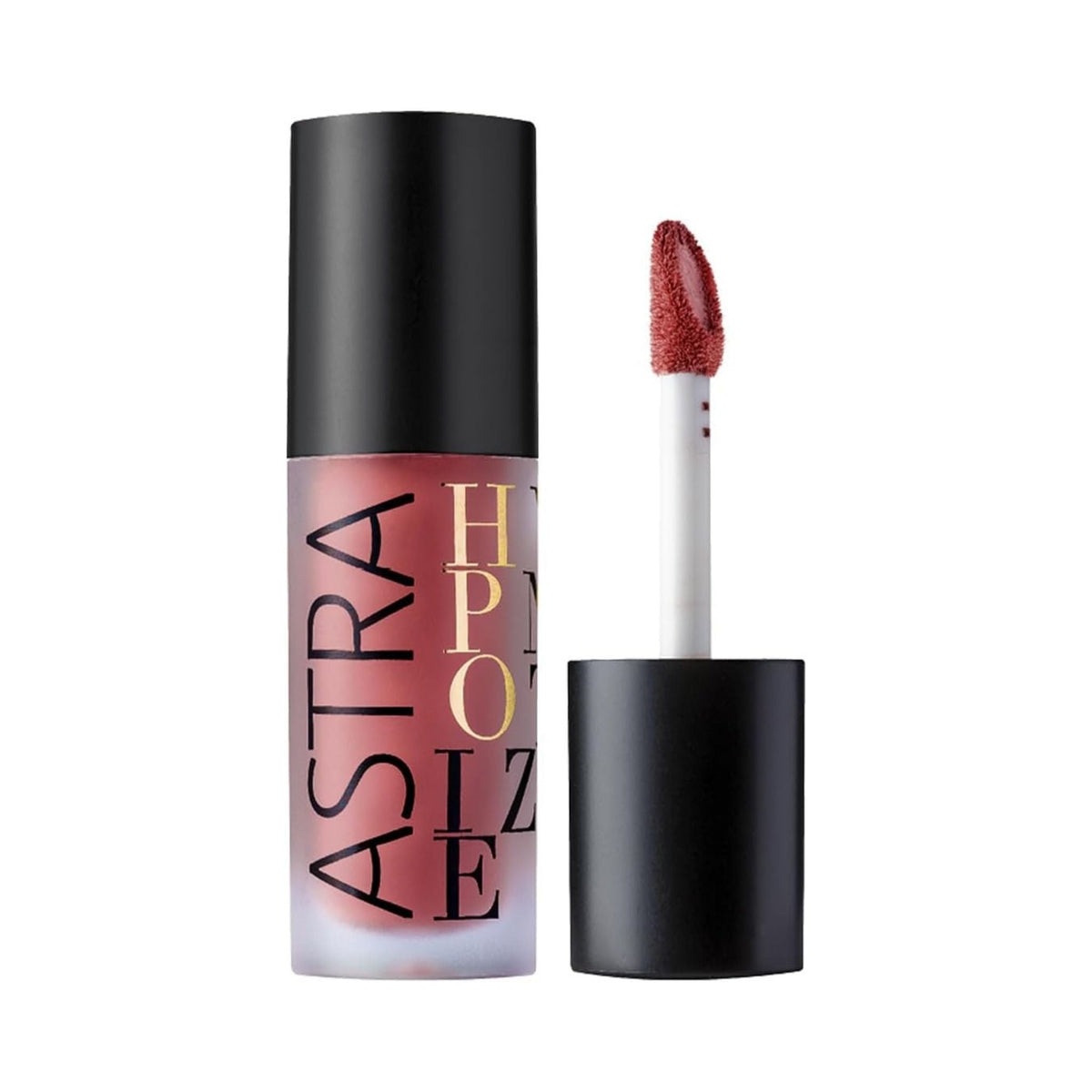 Refect Beauty Astra Hypnotize liquid lipstick in a dusty rose shade with a black cap and doe-foot applicator