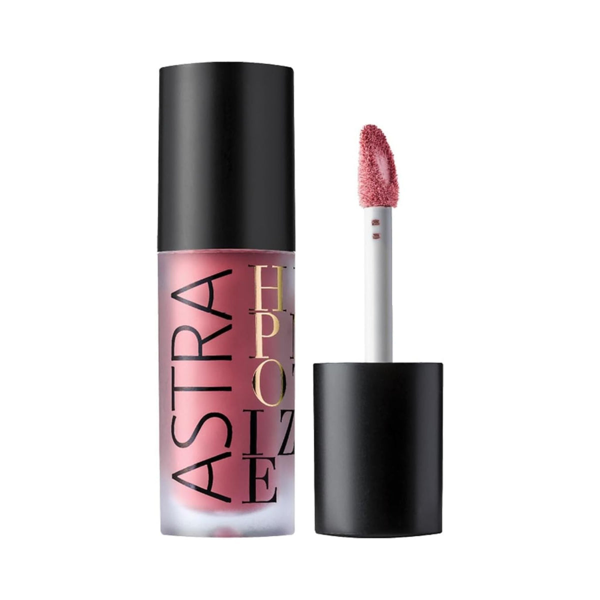 Refect Beauty Astra Hypnotize liquid lipstick in a dusty rose shade with a black cap and doe-foot applicator