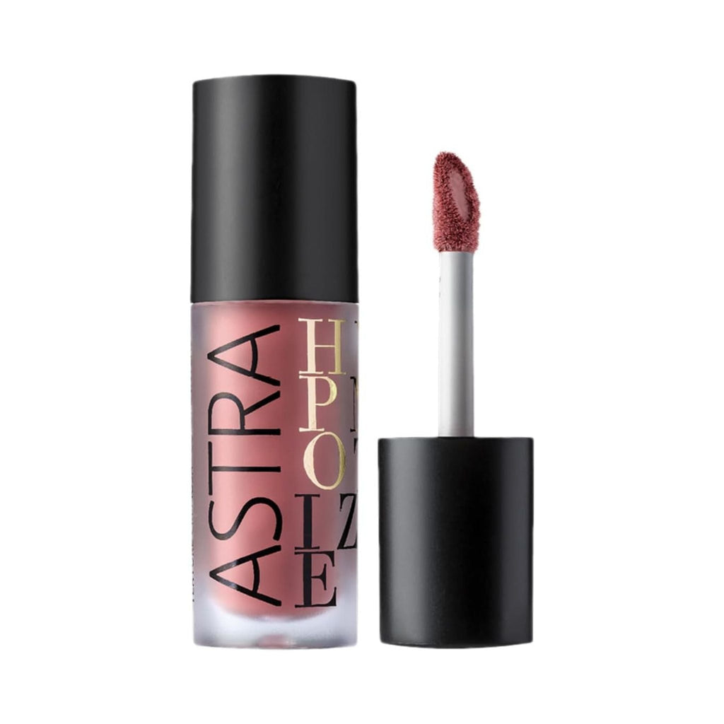 Refect Beauty Astra Hypnotize liquid lipstick in a dusty rose shade with a black cap and doe-foot applicator