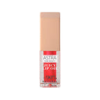 Refect Beauty Astra Pure Beauty Juicy Lip Oil in a clear tube with a peach-toned cap and red tinted formula. 02