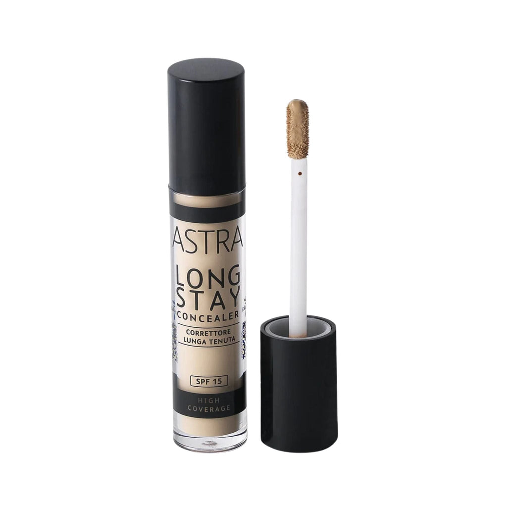 Refect Beauty Astra Long Stay high-coverage concealer with SPF 15 and applicator wand in a clear tube 02N