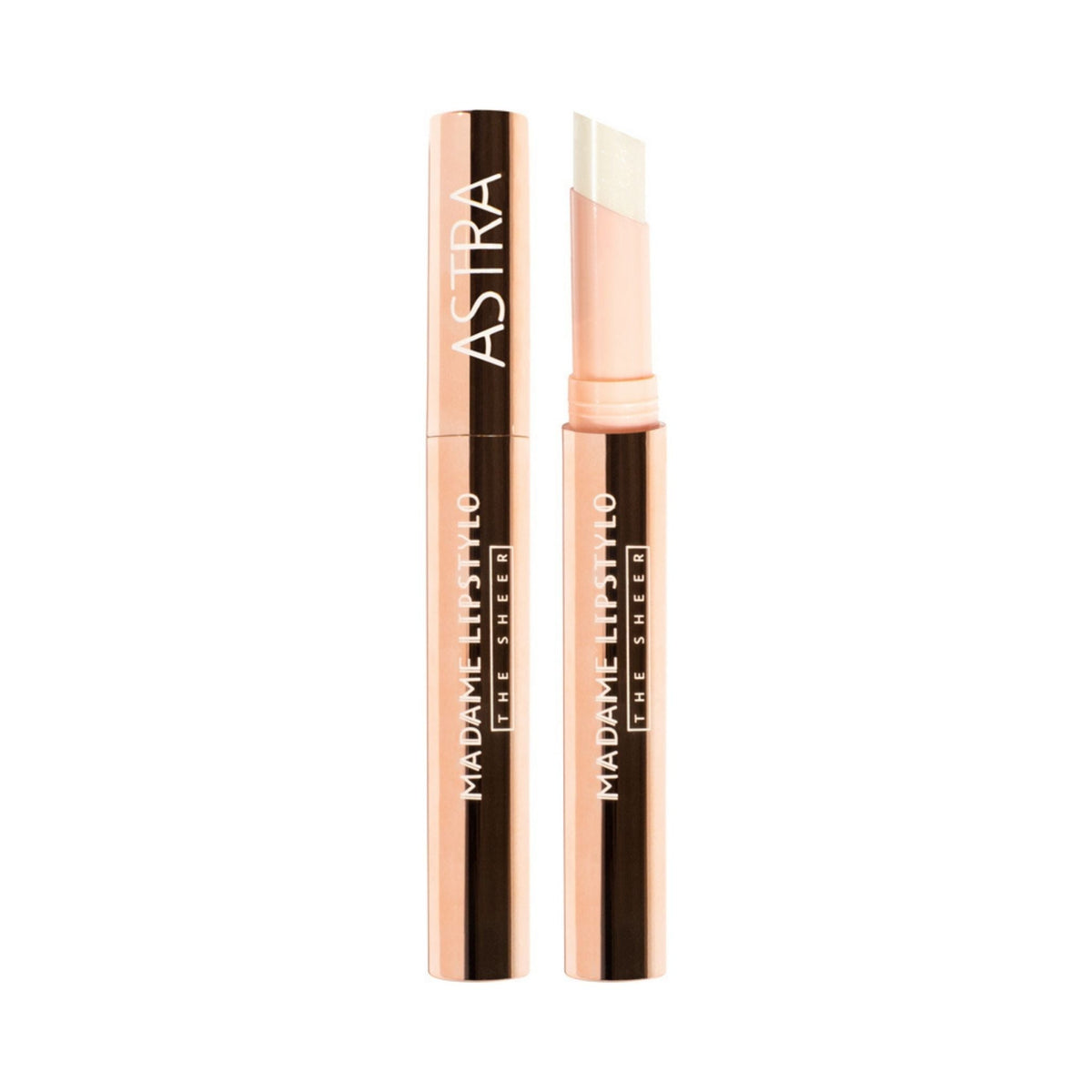 Refect Beauty Astra Madame Lip Stylo The Sheer lipstick in a rose gold tube with a creamy, hydrating sheer finish.