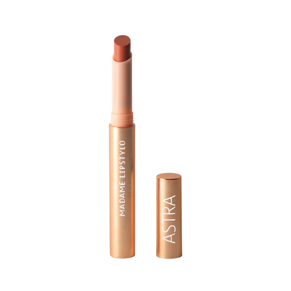 Refect Beauty Astra Madame Lipstylo The Mat lipstick in a warm nude shade with a metallic rose gold tube 01