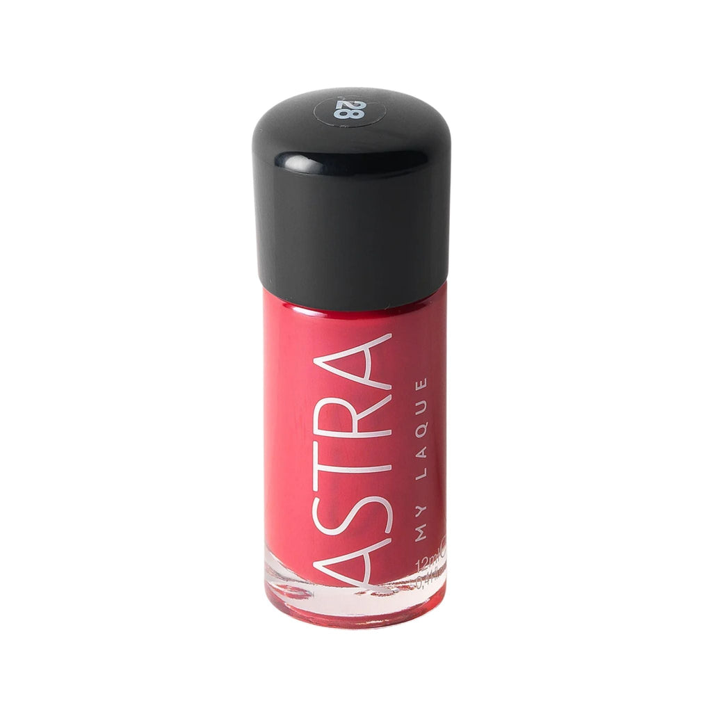 Refect Beauty Astra My Laque nail polish in a vibrant pink shade with a high-shine glossy finish in a glass bottle. 28