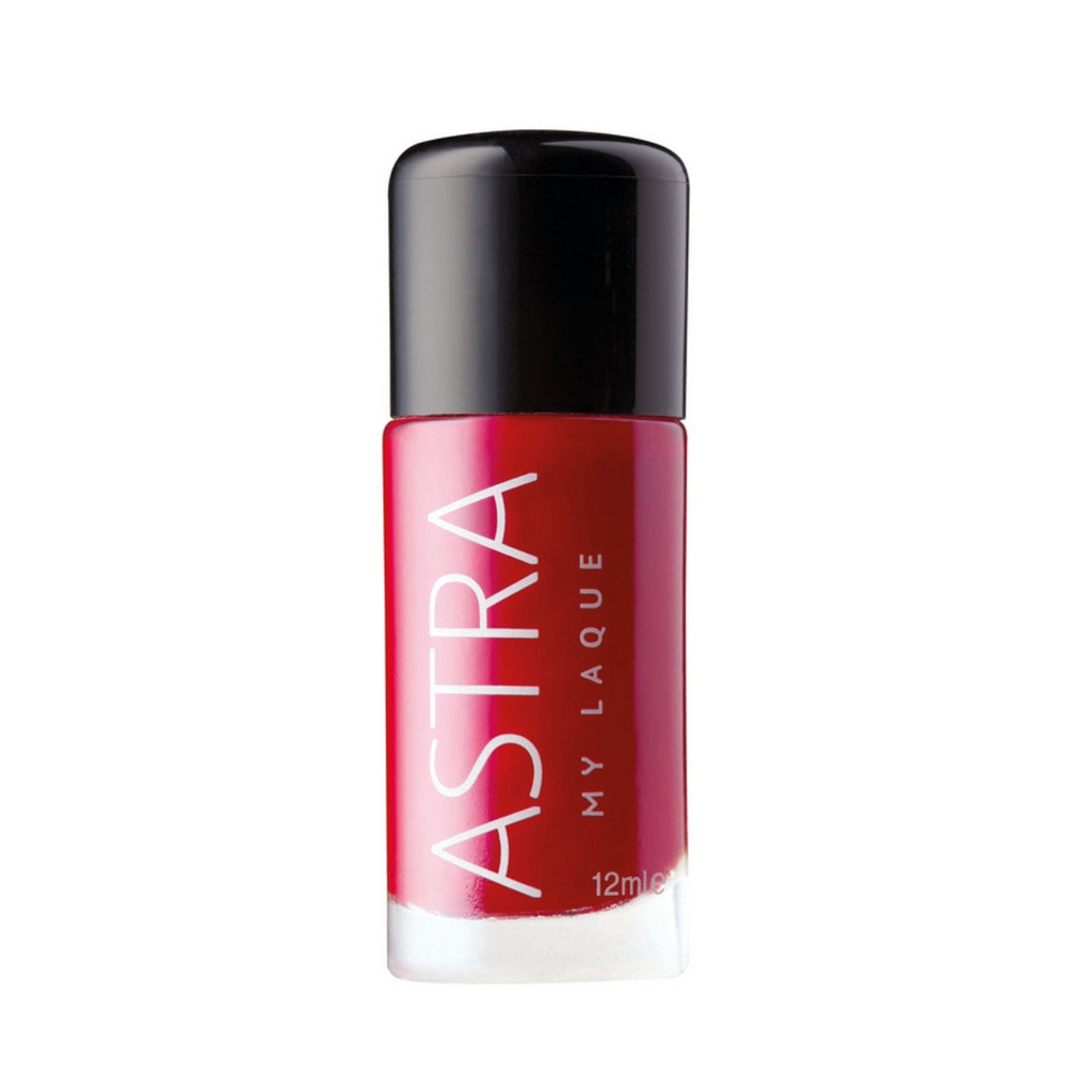 Refect Beauty Astra My Laque nail polish in a vibrant red shade with a high-shine glossy finish in a glass bottle. 22