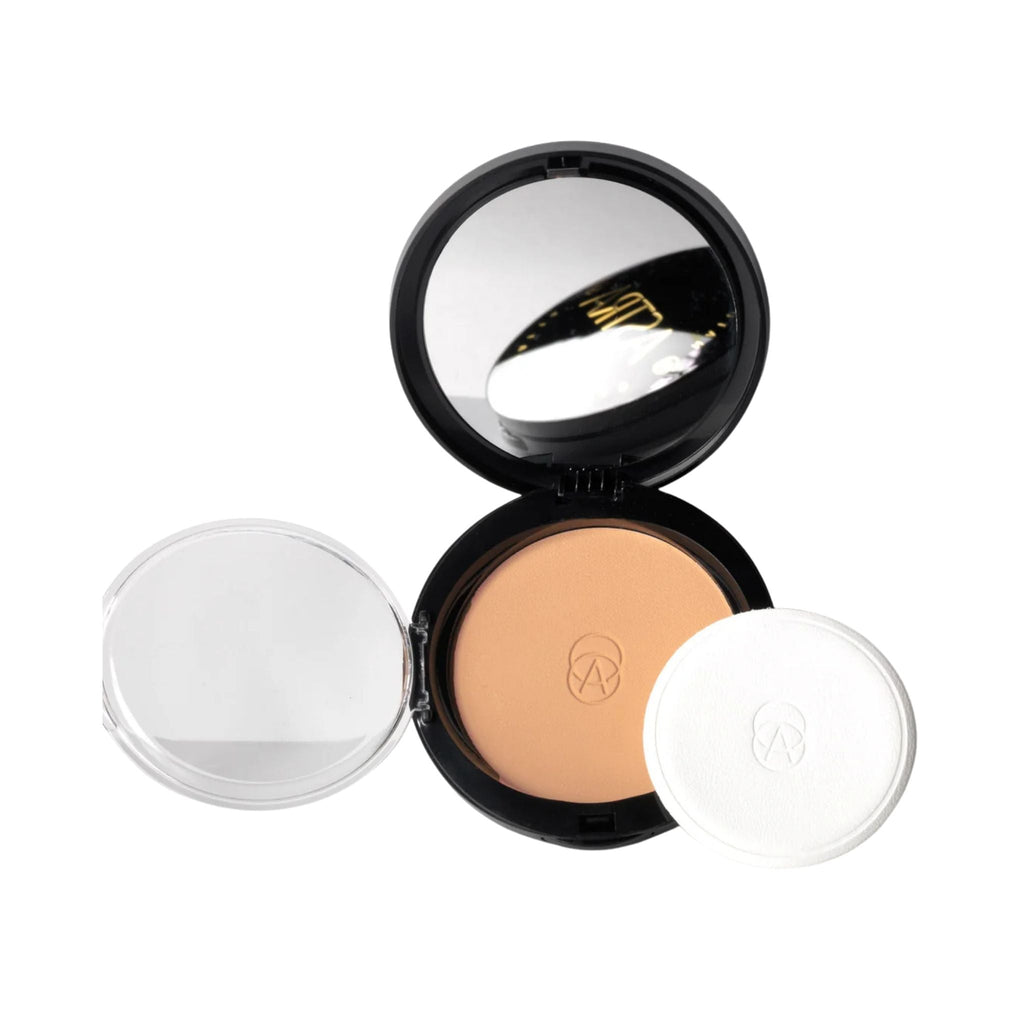 Refect Beauty Astra Natural Skin Powder in a black compact case with mirror, clear lid, and white application puff 42
