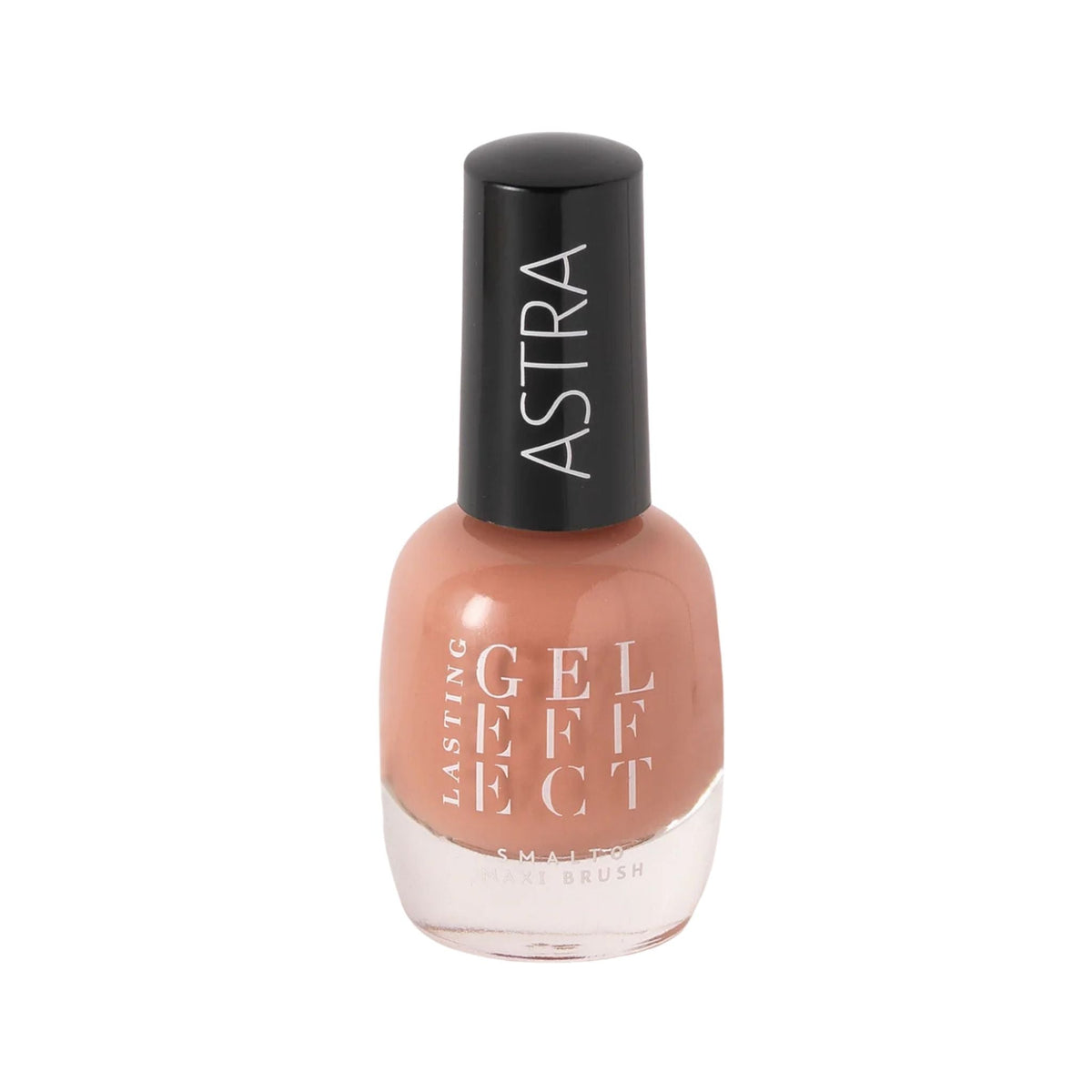 Refect Beauty Astra Lasting Gel Effect nail polish in a glossy nude shade with a black cap and clear glass bottle.