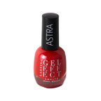 Refect Beauty Astra Lasting Gel Effect nail polish in a vibrant red shade with a glossy finish in a glass bottle