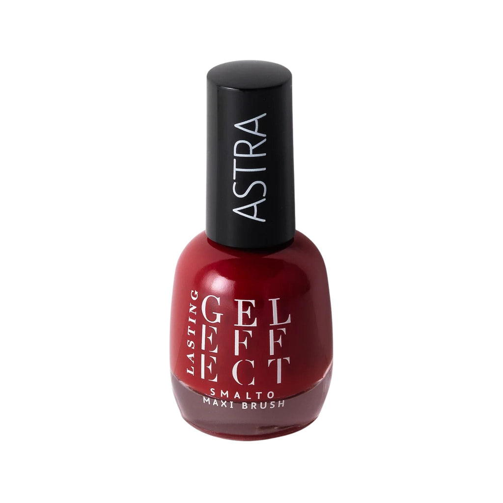 Refect Beauty Astra Lasting Gel Effect nail polish in a deep red shade with a high-shine glossy finish