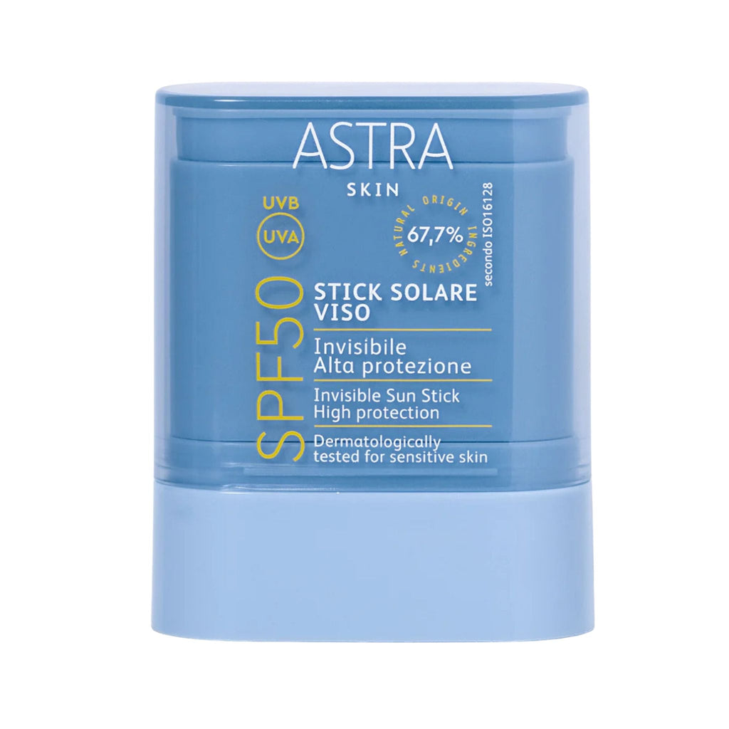 Refect Beauty Astra Skin SPF50 transparent sun stick for face with high UV protection in a compact blue container.
