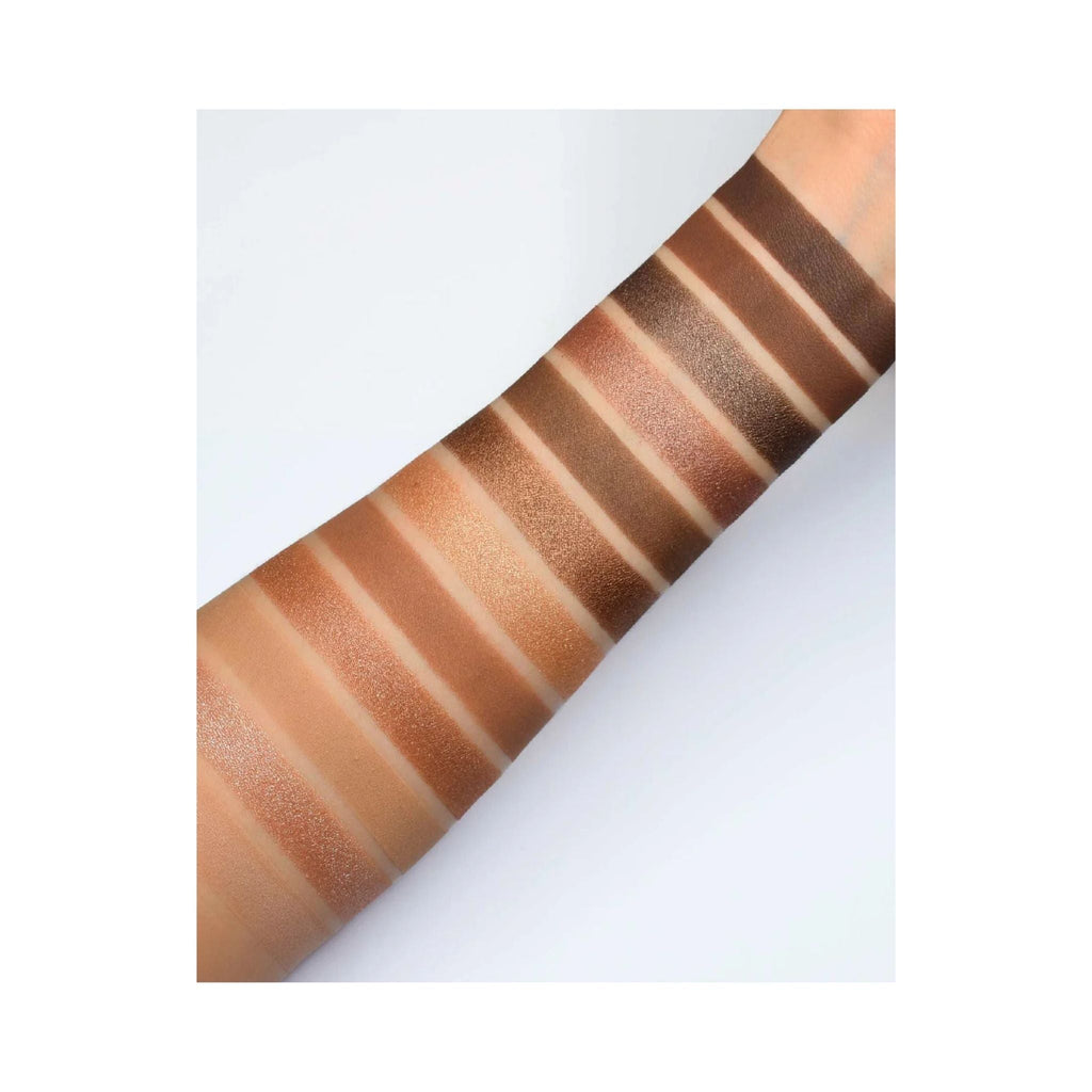 Refect Beauty Astra The Temptation Palette Warm Temptation 02 eyeshadow swatches on arm in warm brown and bronze tones