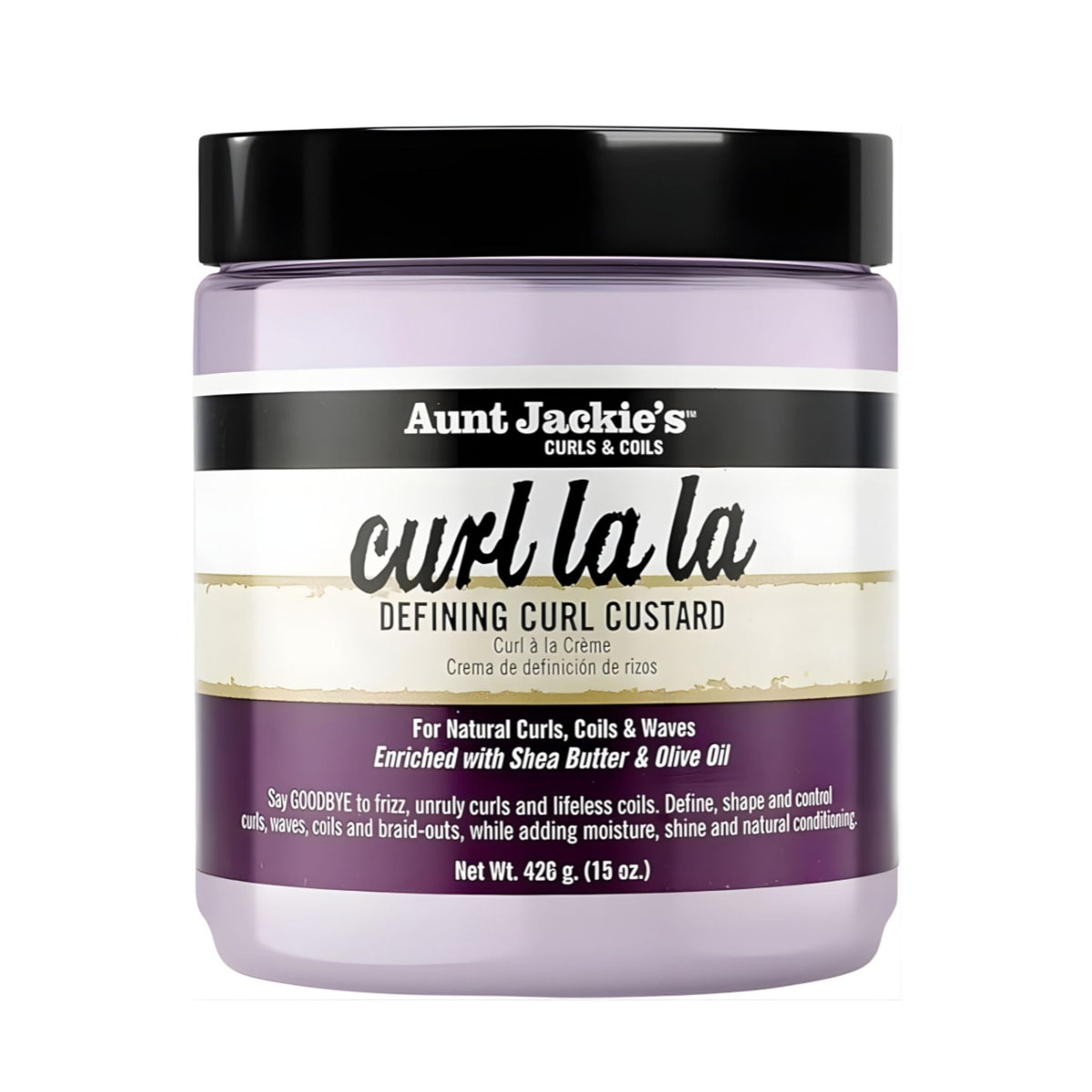 Refect Beauty Aunt Jackie's Curl la la defining curl custard in a purple jar for natural curls, coils, and waves.