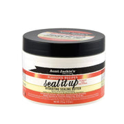 Refect Beauty Aunt Jackie's Flaxseed Seal It Up hydrating hair butter in a white jar with a black lid
