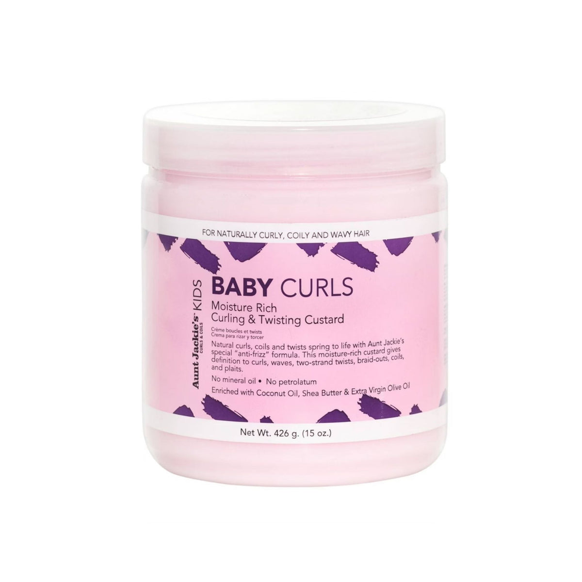 Refect Beauty Aunt Jackie's Kids Baby Curls moisture-rich curling and twisting custard in a light pink jar.