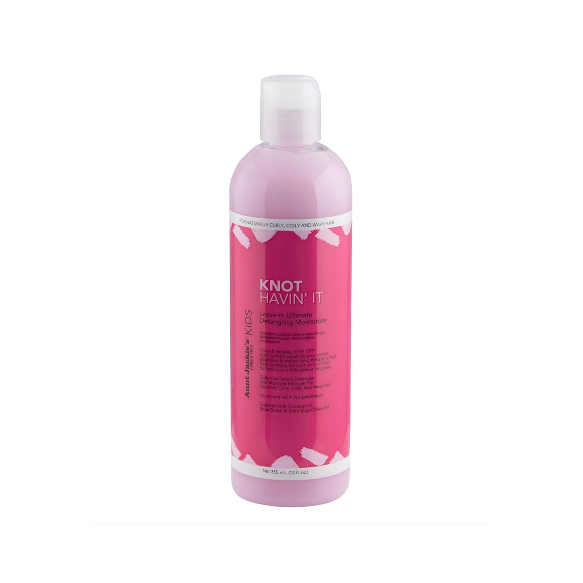 Refect Beauty Aunt Jackie's Kids Knot Havin' It leave-in detangling hair moisturizer in a pink 355ml bottle.