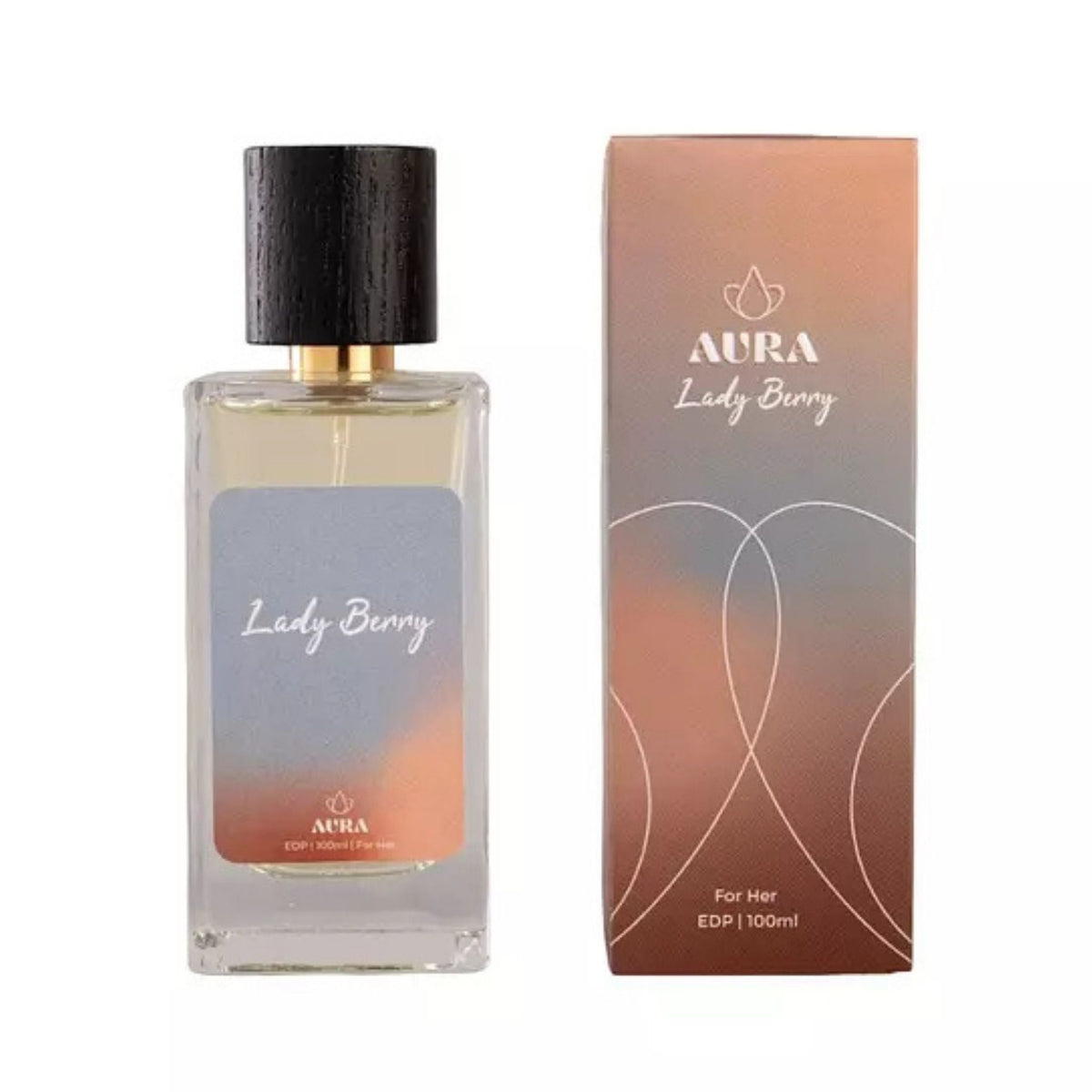 Refect Beauty Aura Lady Berry Eau de Parfum bottle and matching box with gradient design and black cap