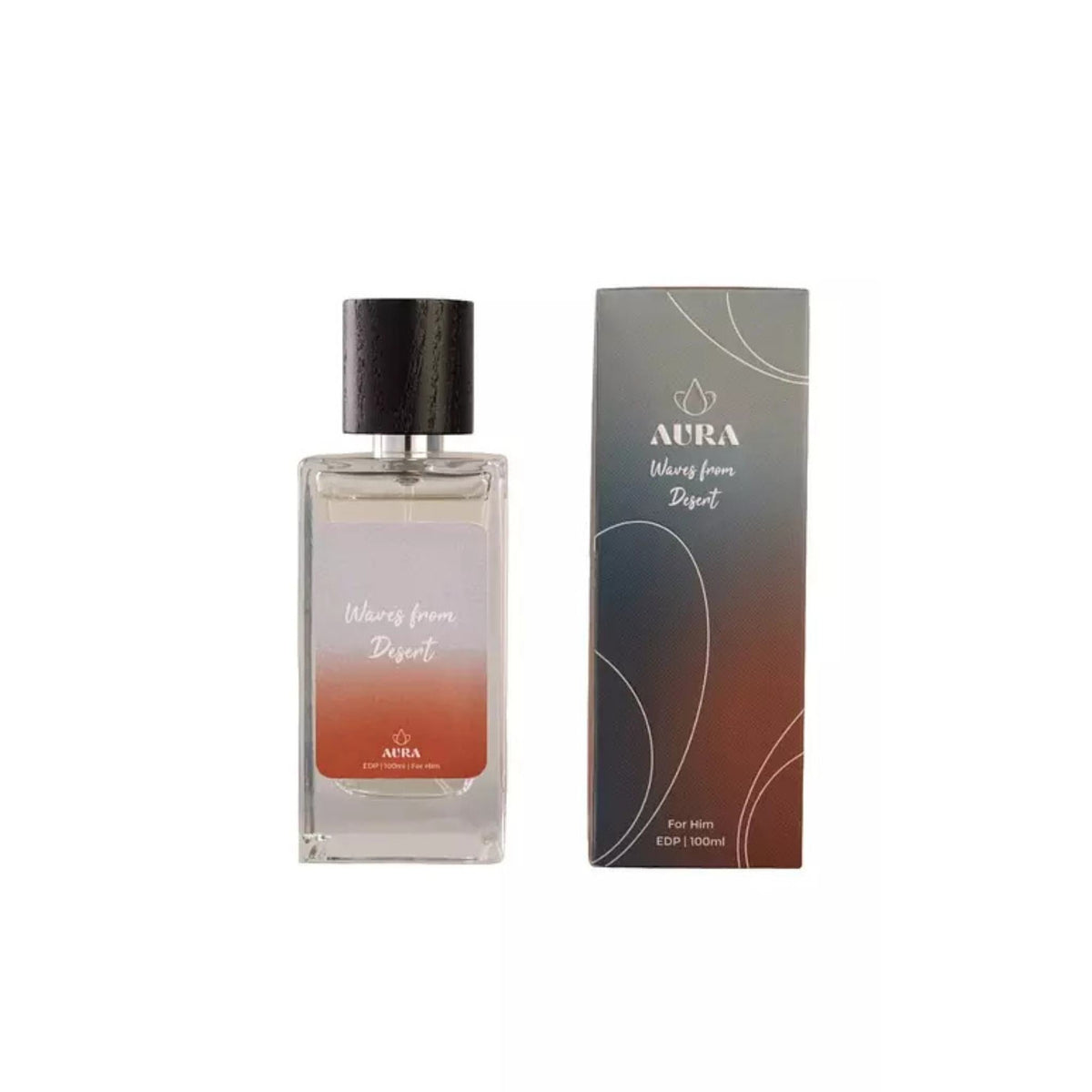 Refect Beauty Aura Waves From Desert men's eau de parfum bottle and box with warm gradient design