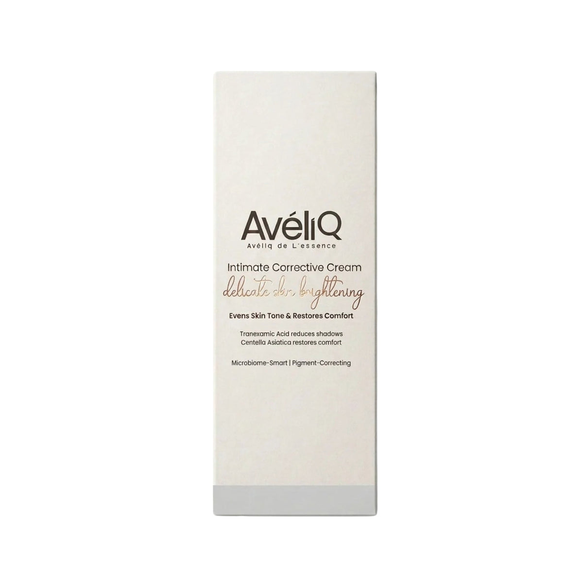 Refect Beauty Aveliq Intimate Corrective Cream packaging in a minimalist off-white box for skin brightening.