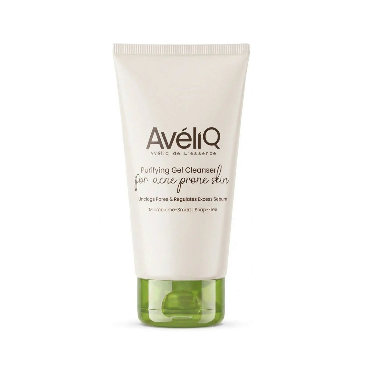 Refect Beauty Aveliq Purifying Gel Cleanser in a white squeeze tube with a green cap for acne-prone skin.