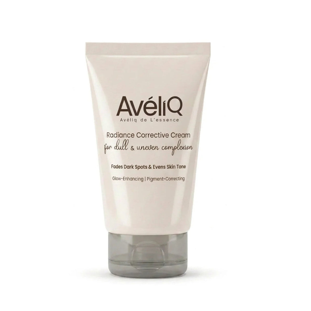 Refect Beauty Aveliq Radiance Corrective Cream in a sleek beige squeeze tube for fading dark spots and evening skin tone