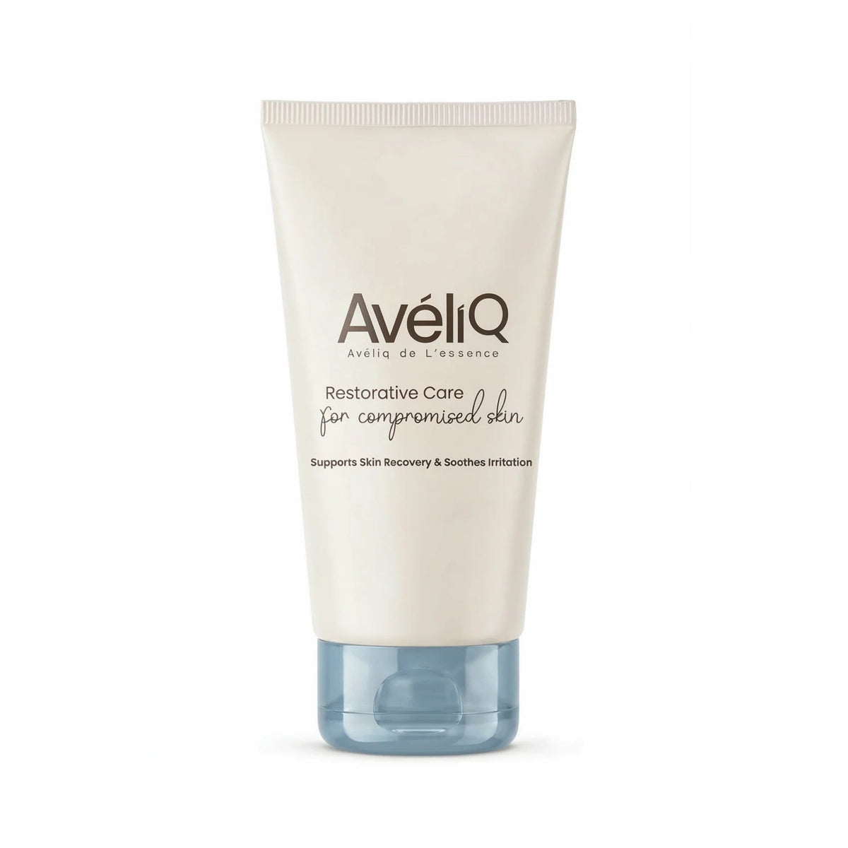 Refect Beauty Aveliq Restorative Care moisturizer in a white squeeze tube with a blue cap for soothing skin repair.