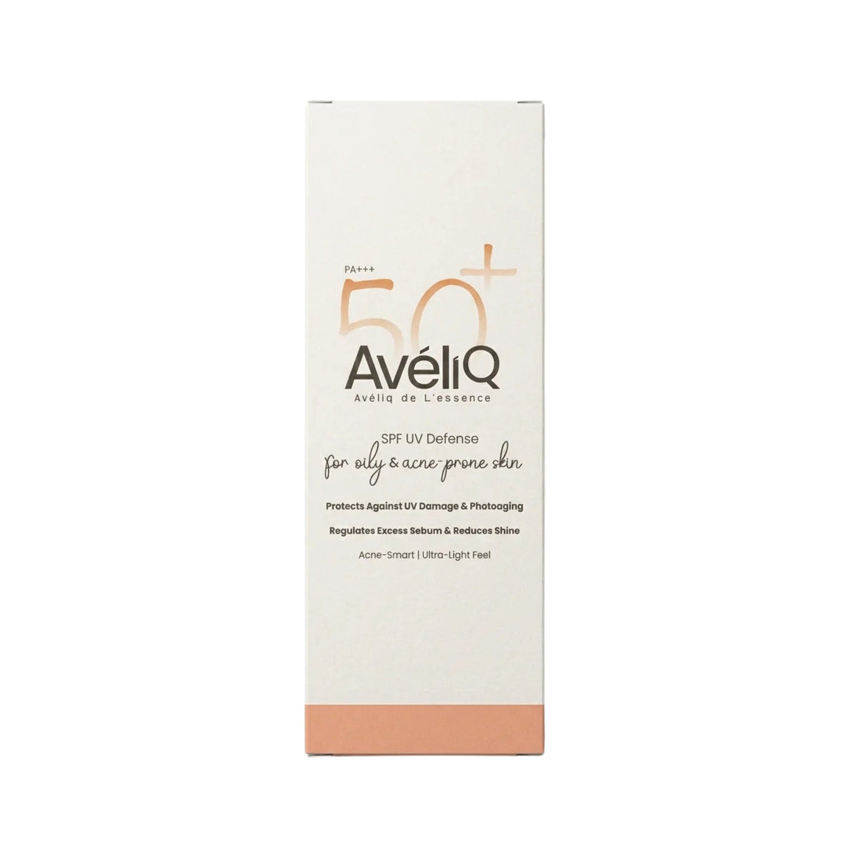 Refect Beauty Aveliq SPF 50+ sunscreen box for oily and acne-prone skin with a matte finish and UV protection.