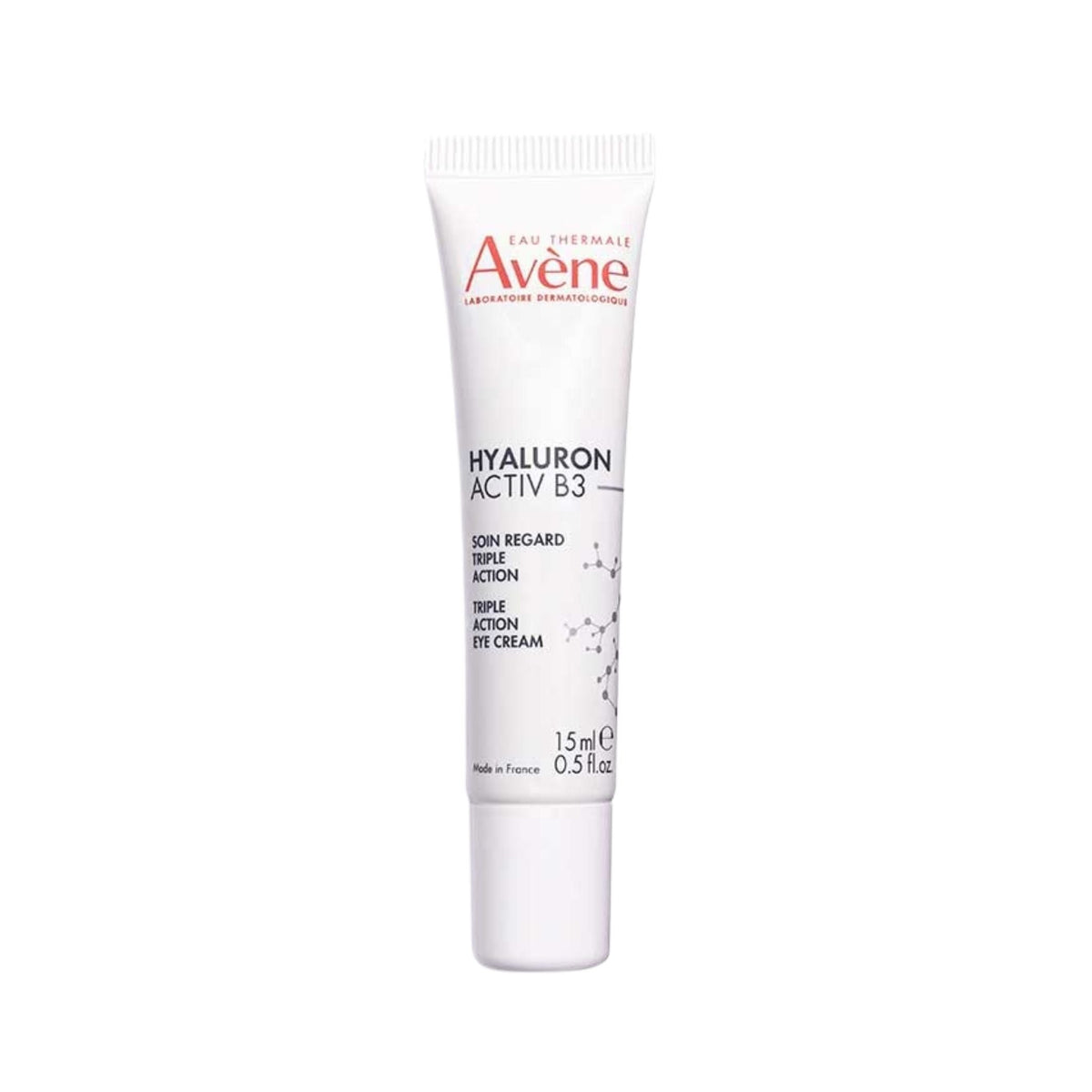 Refect Beauty Avene Hyaluron Activ B3 triple correction eye cream in a white 15ml tube for all skin types.