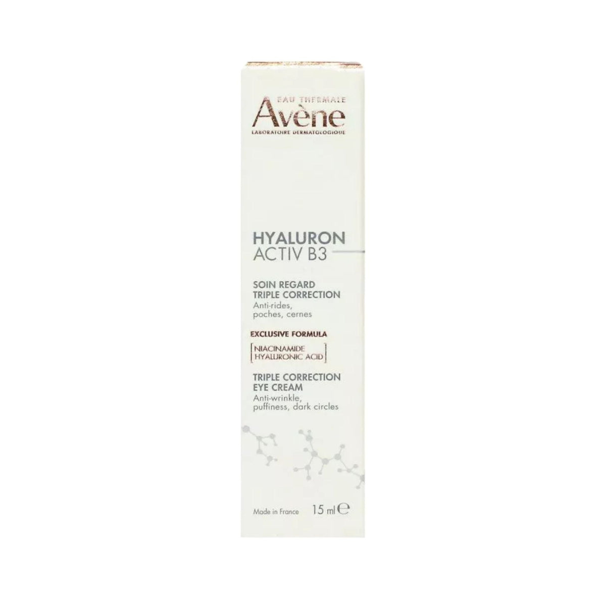 Refect Beauty Avene Hyaluron Activ B3 Triple Correction Eye Cream box for anti-wrinkle and dark circle treatment.