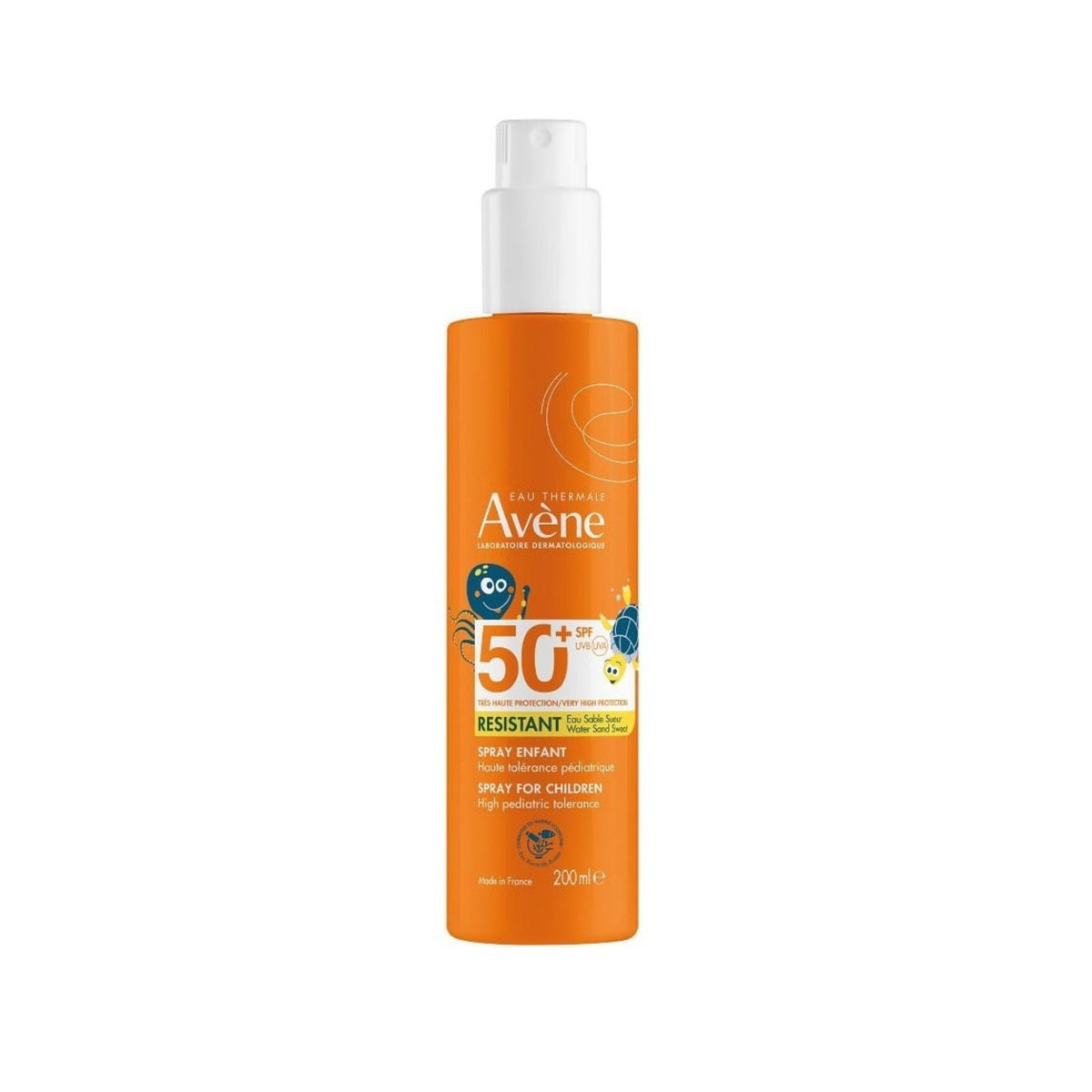 Refect Beauty Avène Kids SPF 50+ sunscreen spray bottle for sensitive skin with high UVA and UVB protection