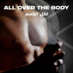 Refect Beauty Axe Black body spray being applied to a man's chest for a refreshing and long-lasting scent.