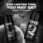 Refect Beauty Axe Black body spray showing old and new packaging designs with frozen pear and cedarwood scent notes.