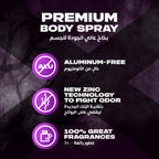 Refect Beauty AXE Black Night body spray features including aluminum-free formula and zinc odor-fighting technology.