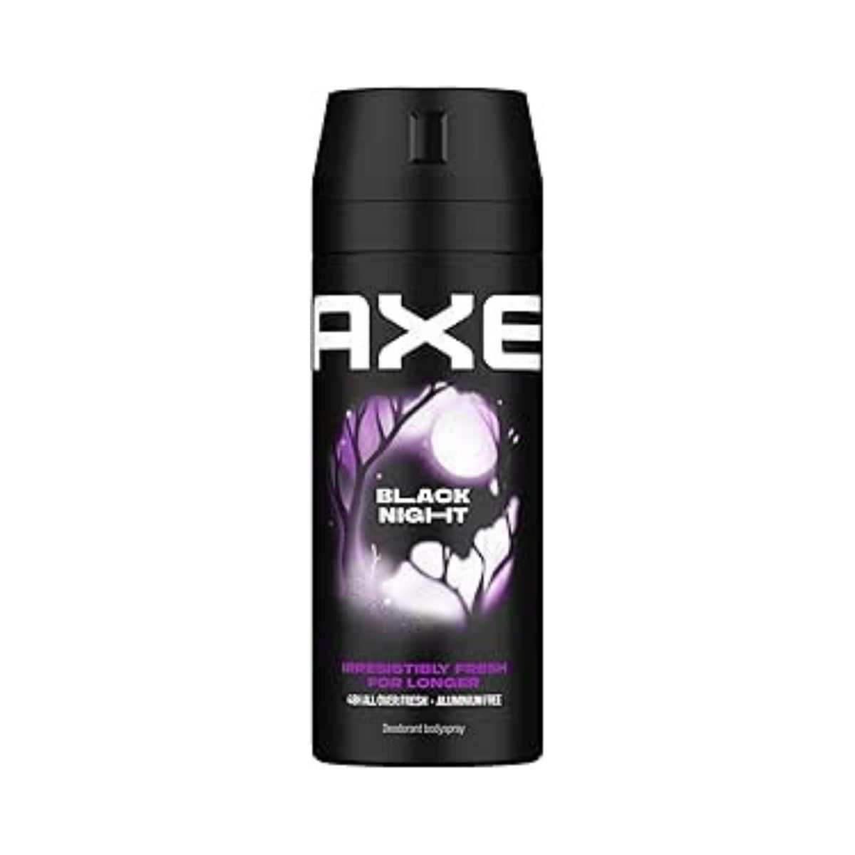 Refect Beauty AXE Black Night deodorant body spray in a 150ml black can with purple graphic accents.