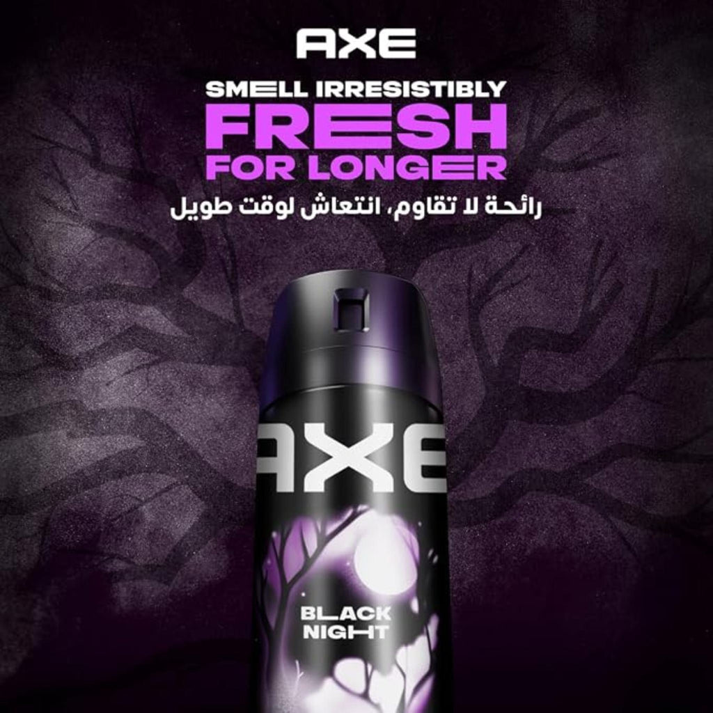 Refect Beauty AXE Black Night deodorant body spray in a dark purple bottle with a nocturnal forest design