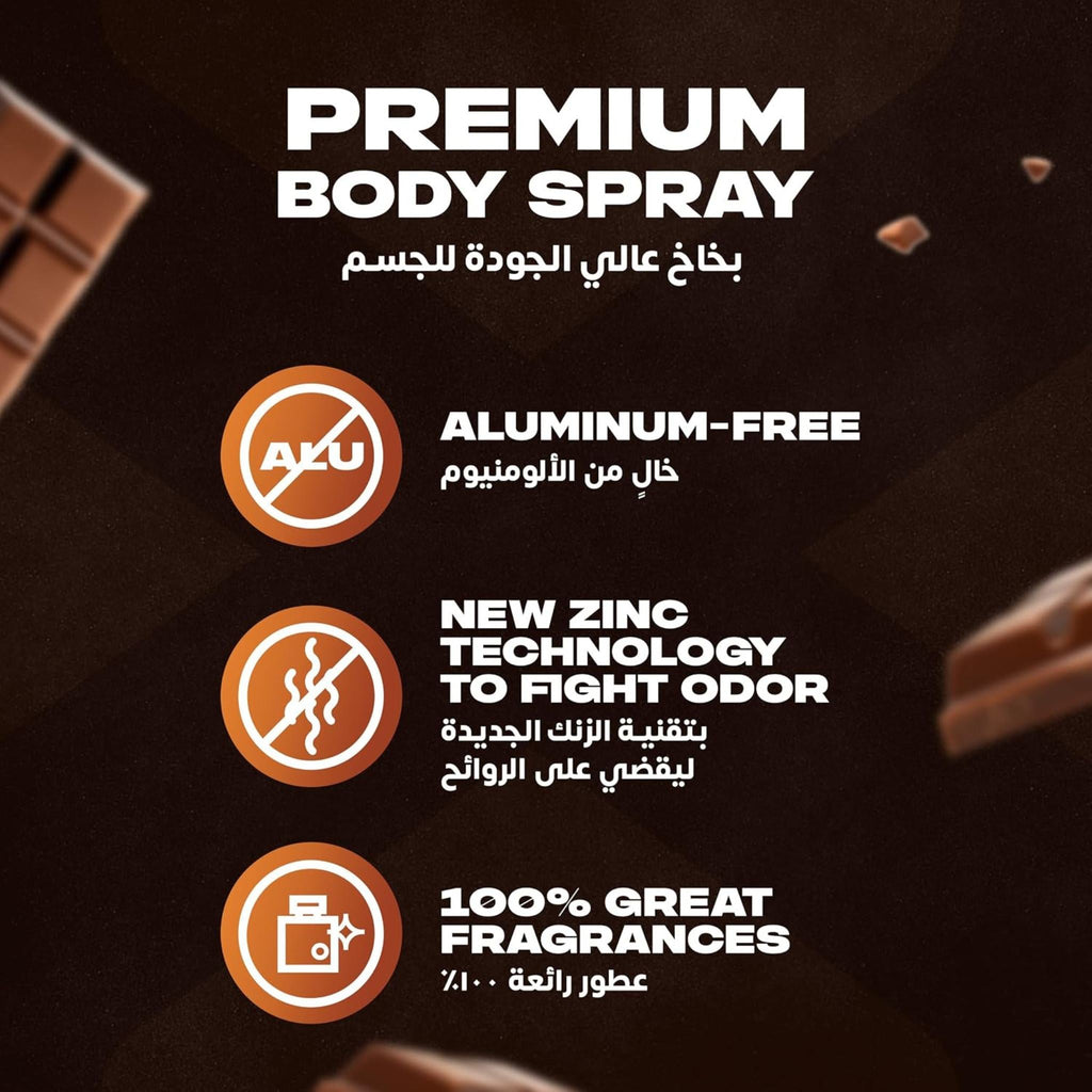 Refect Beauty Axe Dark Temptation body spray features highlighting aluminum-free formula and odor-fighting zinc tech