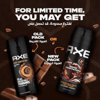 Refect Beauty AXE Dark Temptation body spray showing both old and new packaging designs with chocolate accents.