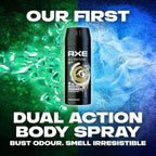 Refect Beauty AXE Gold Temptation body spray can with green and blue abstract smoke and bubble background