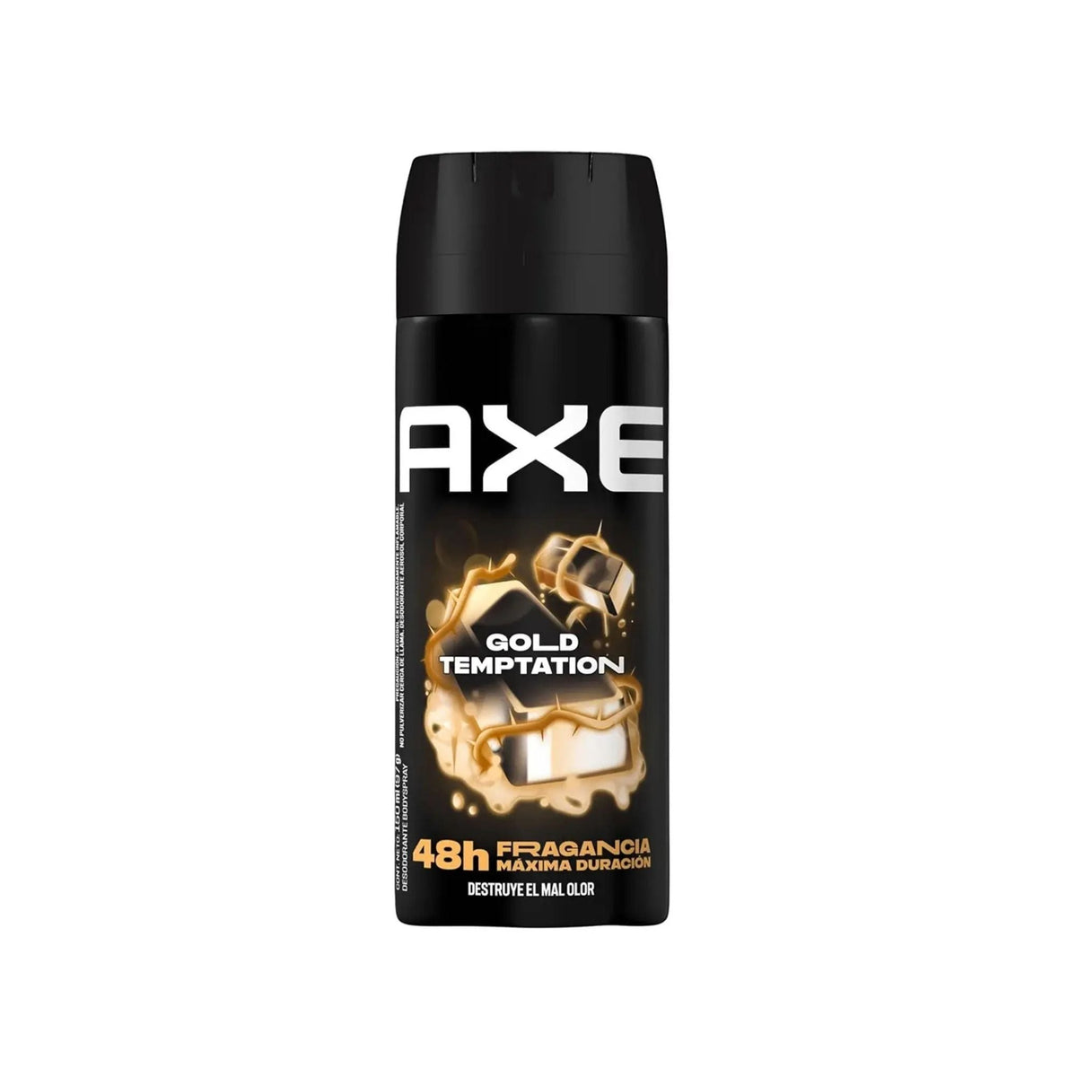Refect Beauty AXE Gold Temptation deodorant body spray in a 150ml black can with gold chocolate and spice accents.