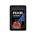 Refect Beauty Axe Skateboard & Fresh Roses pocket spray for men featuring a black rectangular bottle with graphic art