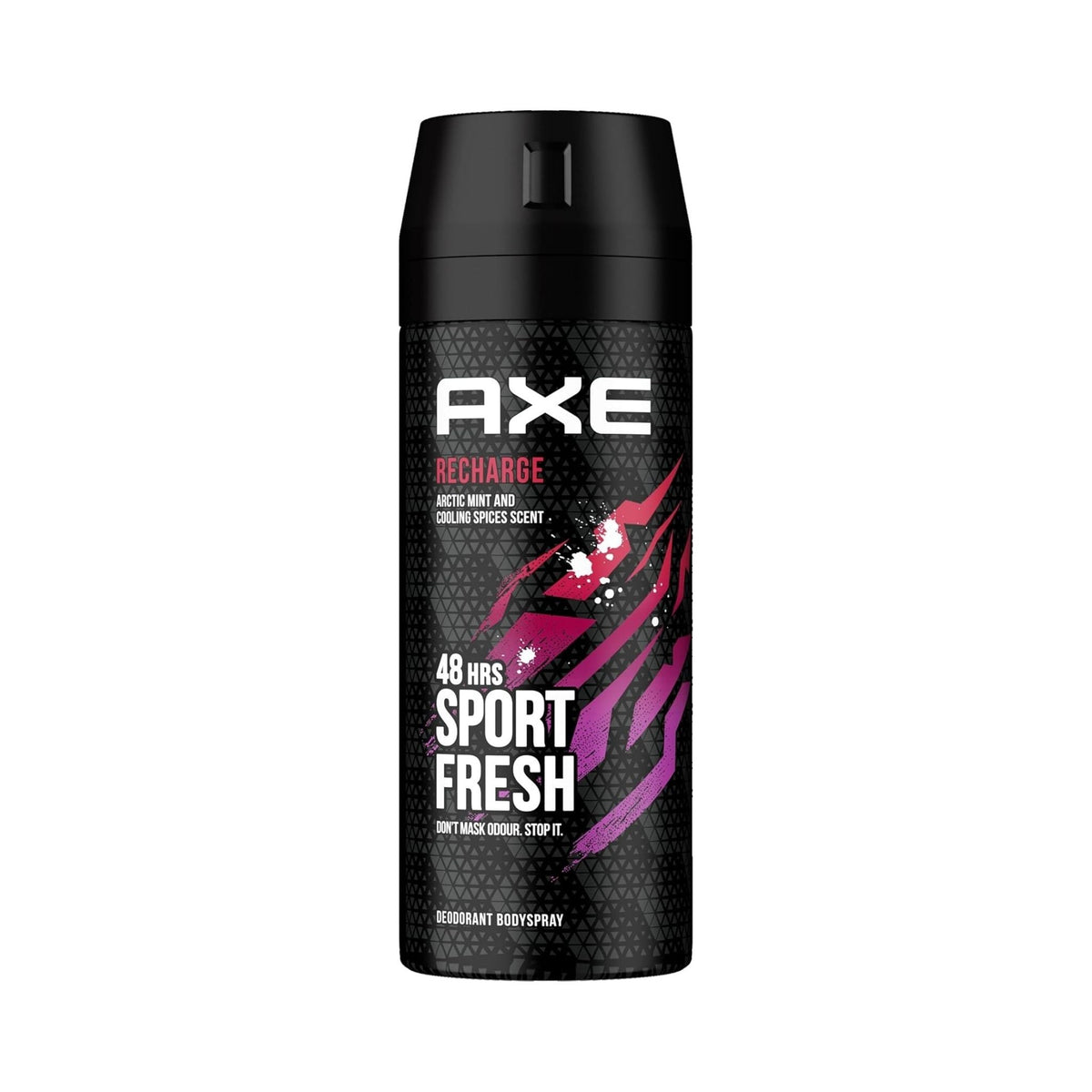 Refect Beauty AXE Recharge Sport Fresh deodorant bodyspray in a black can with red and white graphic accents.