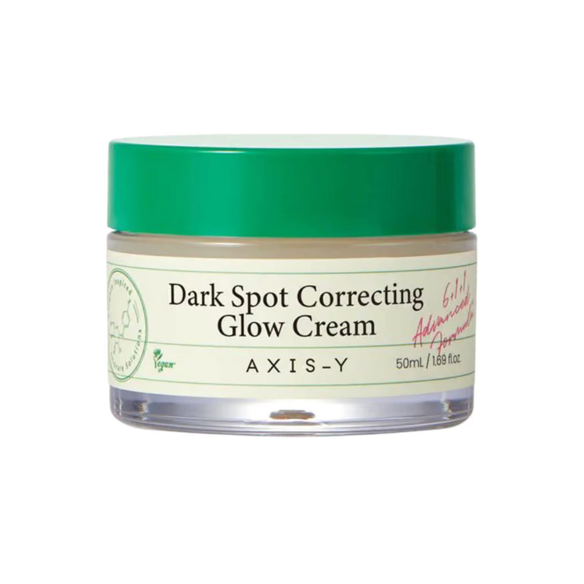 Refect Beauty AXIS-Y Dark Spot Correcting Glow Cream in a 50ml jar with a green lid for brightening uneven skin tone