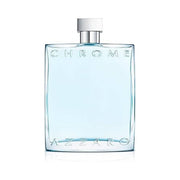 Refect Beauty Azzaro Chrome Eau de Toilette in a clear rectangular glass bottle with a silver cap and light blue liquid