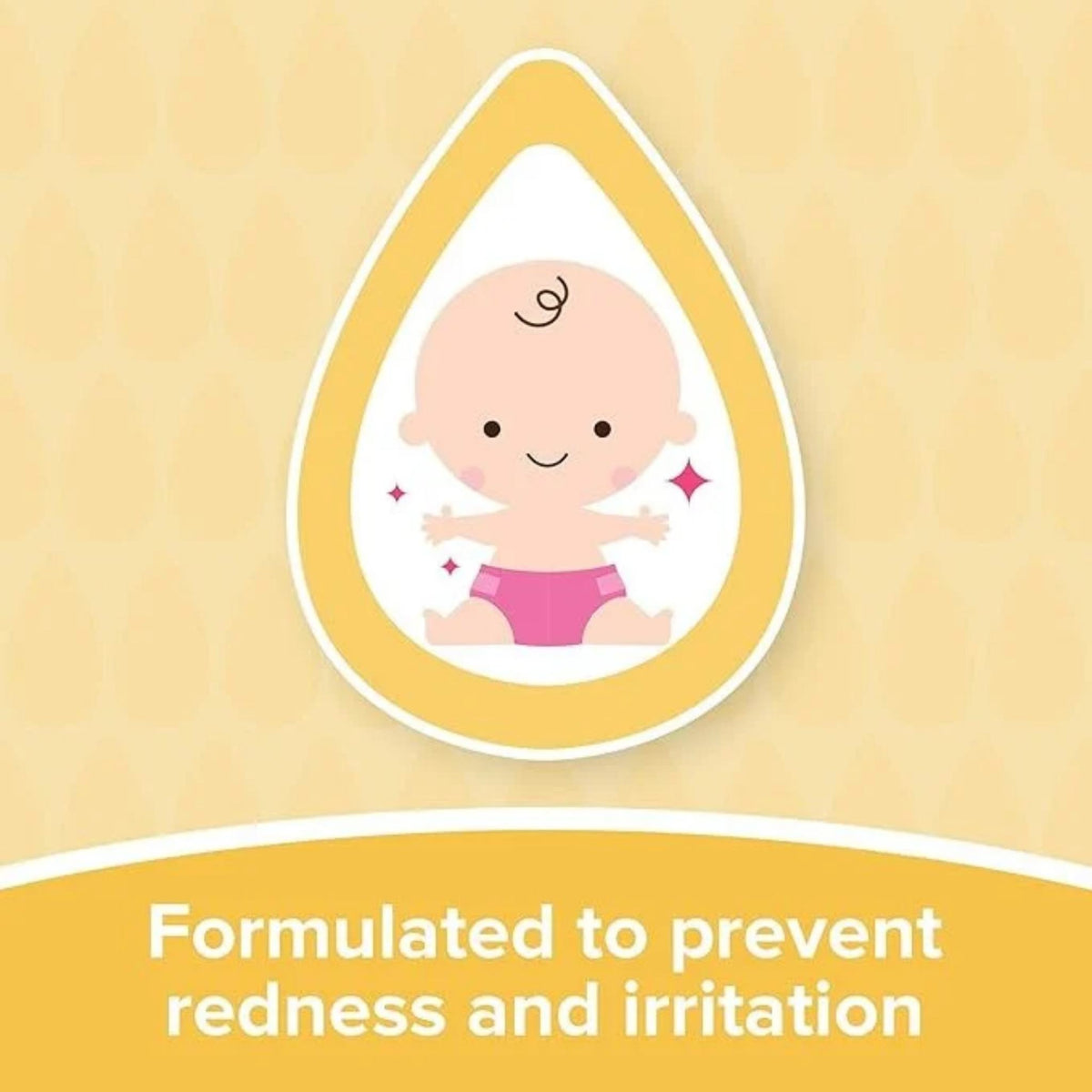 Refect Beauty graphic featuring a cute baby illustration inside a water drop icon to show gentle baby wipe care.